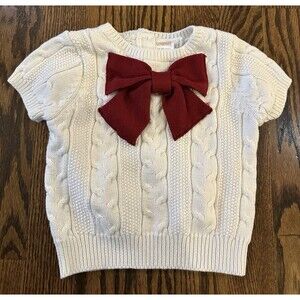 Gymboree‎ Toddler Girls White Christmas Sweater Red Bow 12-18 month Holiday